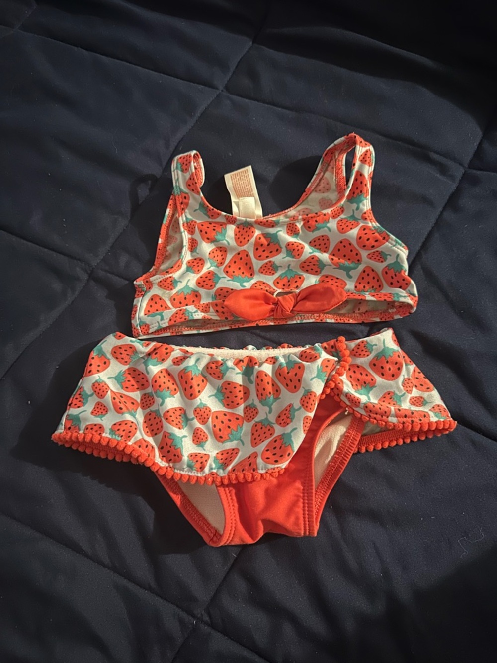 Girls Strawberry Print Two-Piece Swim Set - Coral & Aqua